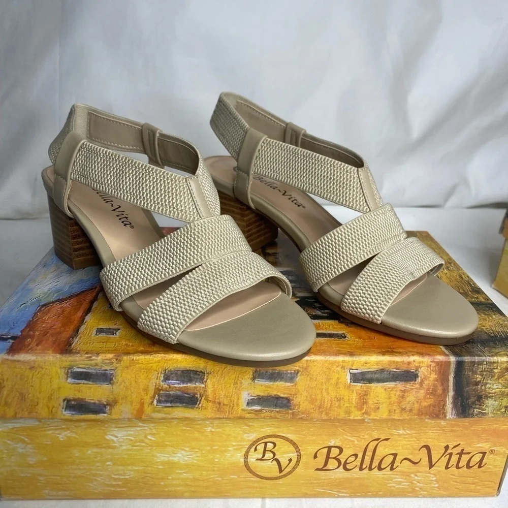 Bella Vita Women Jodi Stretch Natural block heel sandal New Sizes 7.5N & 9M